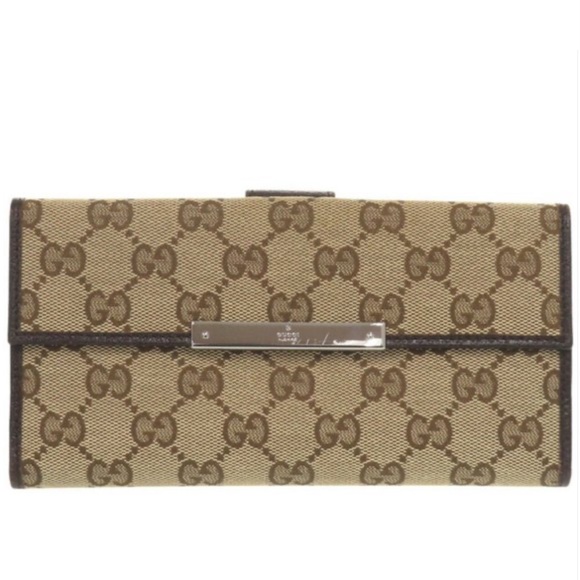Gucci Brown Monogram Wallet with Flap Closure - Picture 1 of 5
